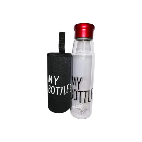 Jazz Style Water Bottle, Red Aluminum Cap With Glass – 450ml